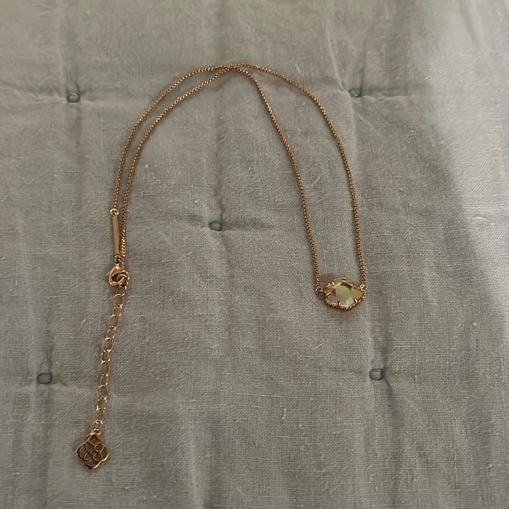 Kendra Scott Rose Gold Necklace with Light Green Stone